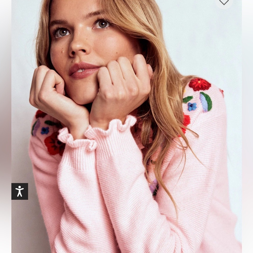 BODEN embroidered frill knit sweater cardigan blooming pink size large - Picture 5 of 16